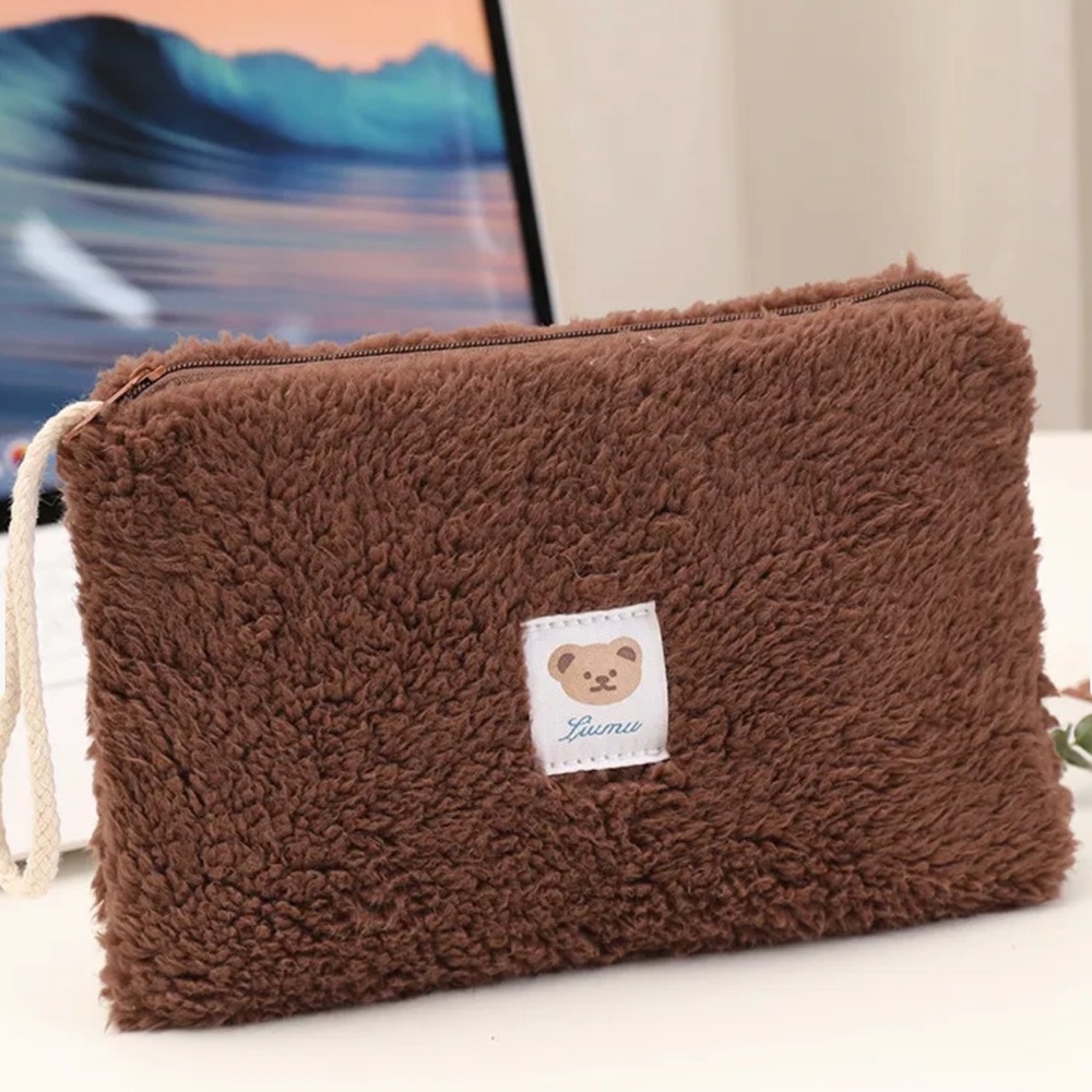 Lumu Teddy Bear Plush Loop Makeup Pencil Bag